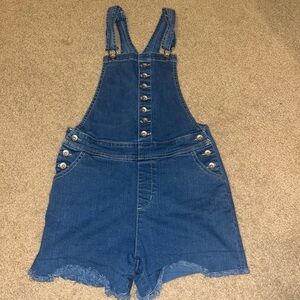 Cato denim shorts Overalls, buttons down the front, adjustable straps, size 2